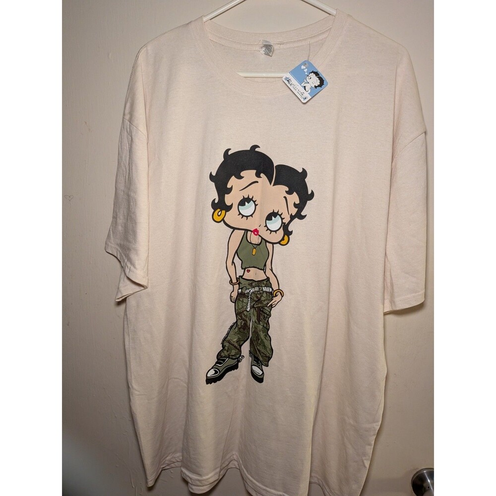NWT Betty Boop Army T-Shirt Men’s 2XL Beige Graphic Tee Brisco Brands